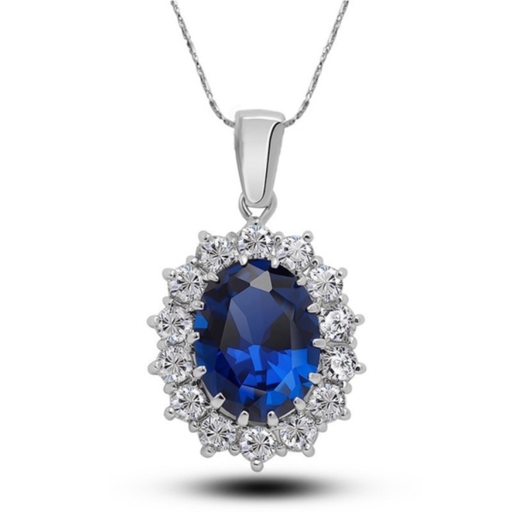 Pretty Sapphire Rhinestone crystal pendant necklac
